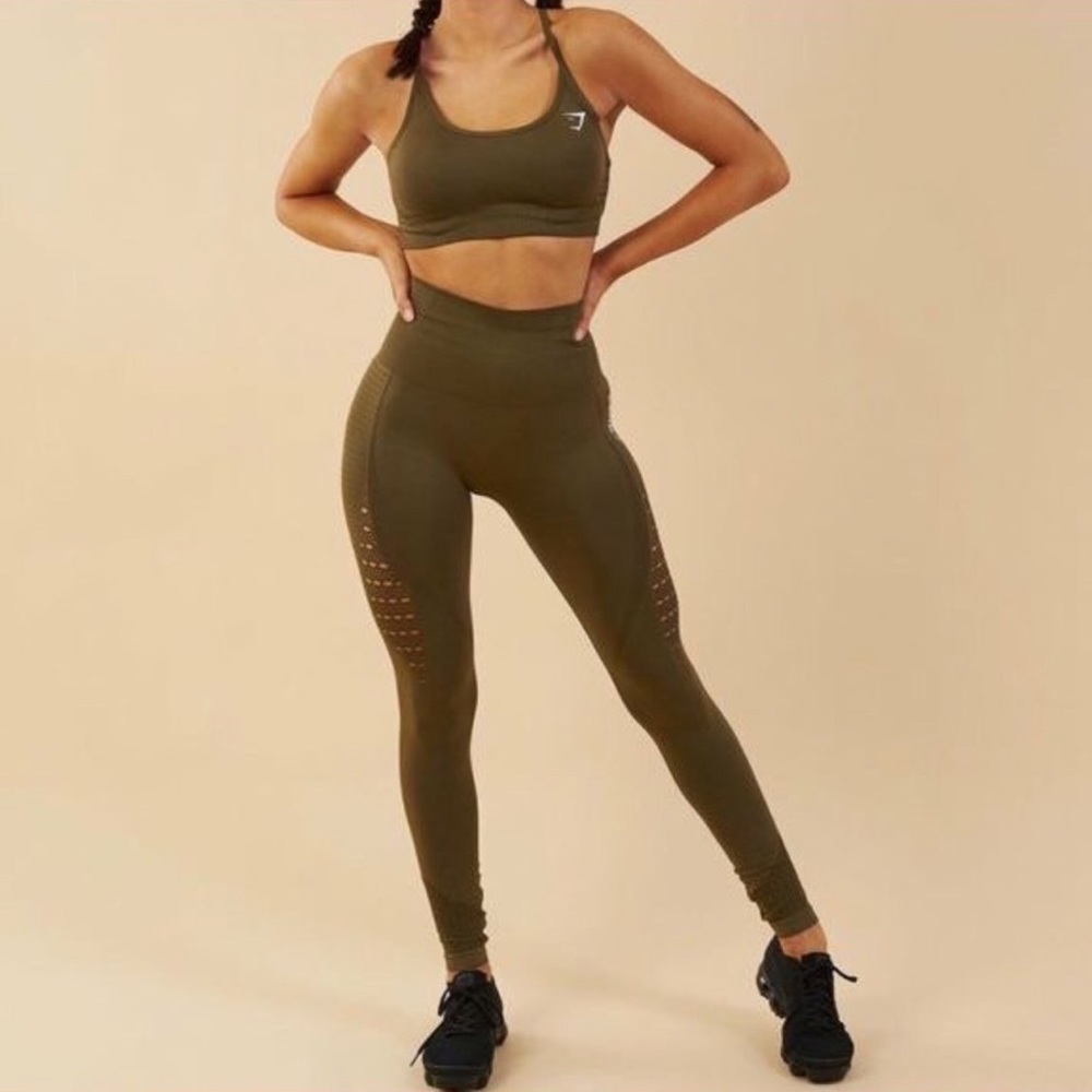 SOLD Gymshark Energy Seamless Set: Crop Top & High Waisted Leggings in Khaki